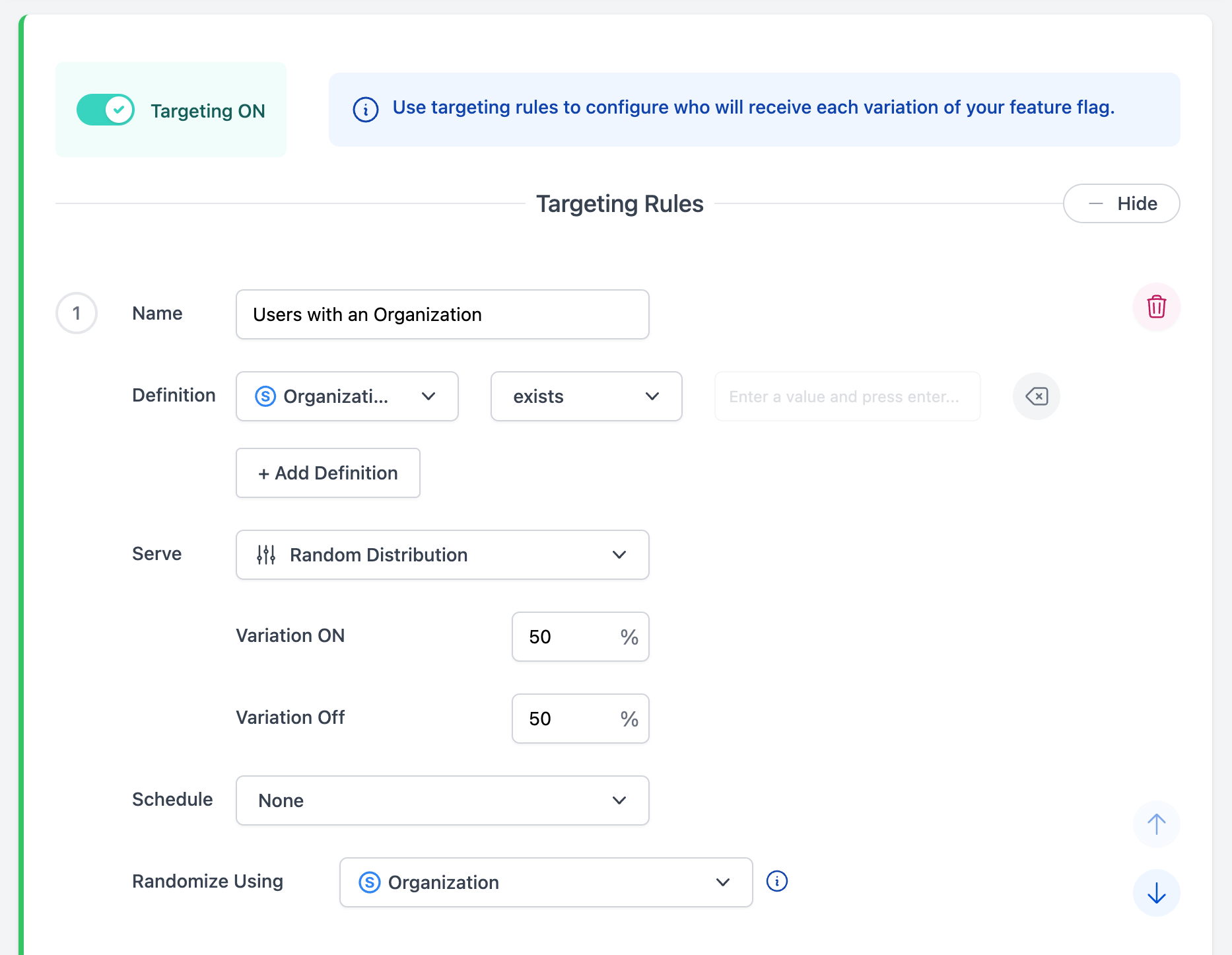 Randomize Using Targeting Rule Setup