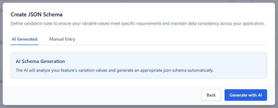 Image of AI generated JSON Schema tab